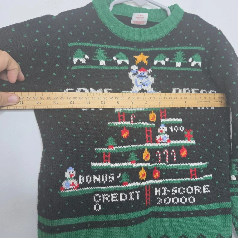 Holiday Time Boys Video Game Christmas Sweater Black Green Retro Gaming XS 4-5